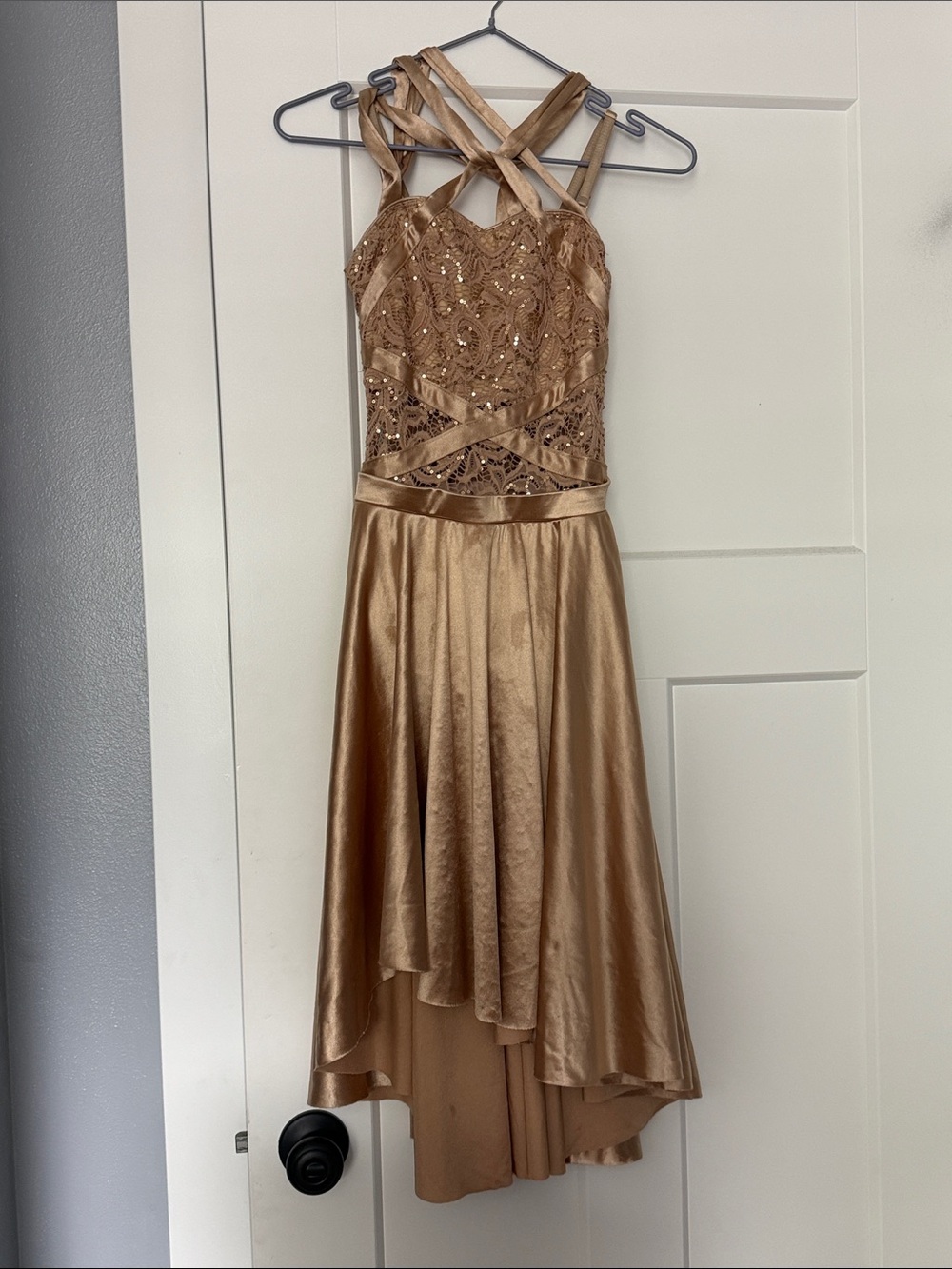 Girls' Gold Formal/Dance Comp Dress with Sequin Bodice